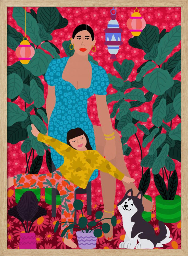 Frau und Kind im Garten | Poster