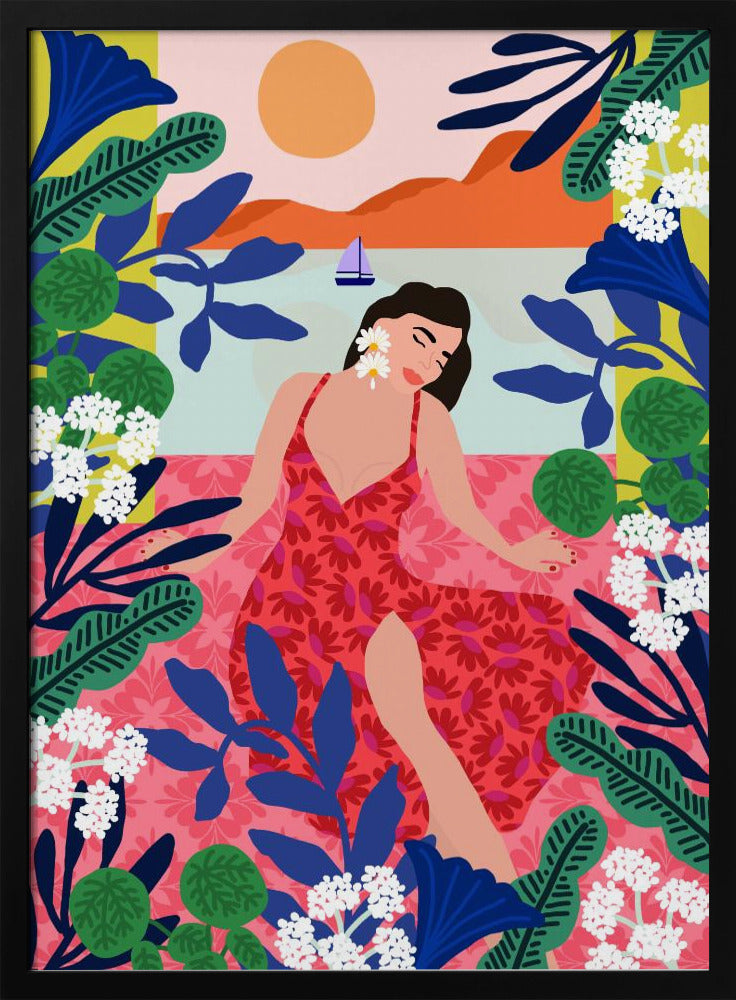 Blumen-Sonnenuntergang-Mädchen | Poster