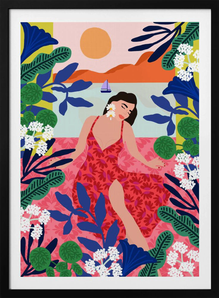 Blumen-Sonnenuntergang-Mädchen | Poster