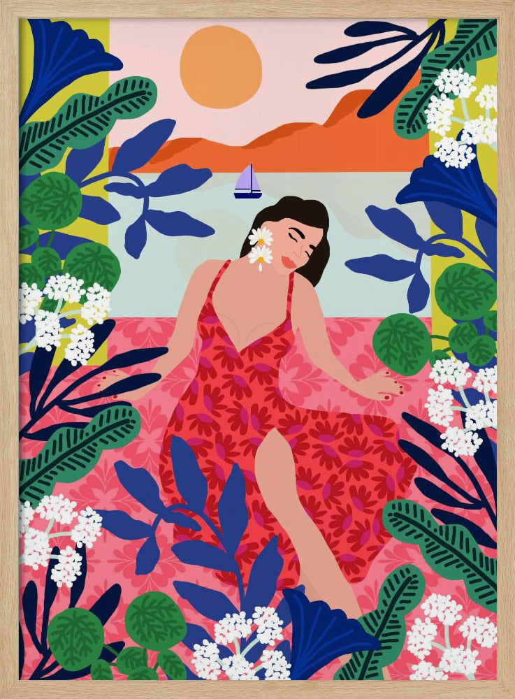 Blumen-Sonnenuntergang-Mädchen | Poster