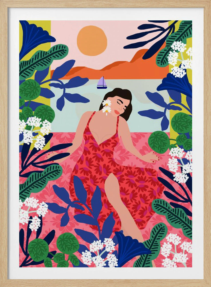 Blumen-Sonnenuntergang-Mädchen | Poster