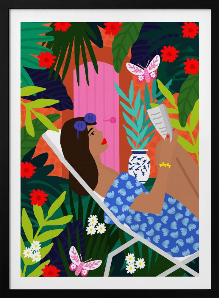 Sonnenbadendes Mädchen mit Blumenmuster | Poster