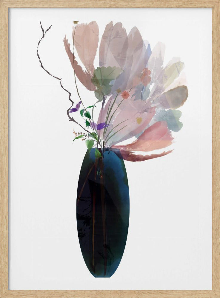 Blush Pink Floral in blauer Glasvase | Poster