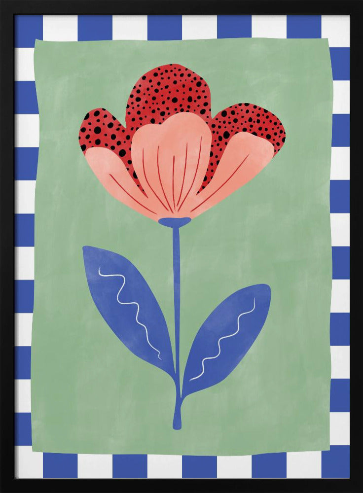 Stilisierte Blume mit roten Blütenblättern und schwarzen Punkten | Poster
