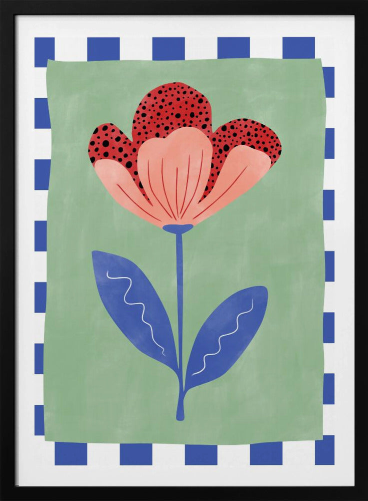 Stilisierte Blume mit roten Blütenblättern und schwarzen Punkten | Poster