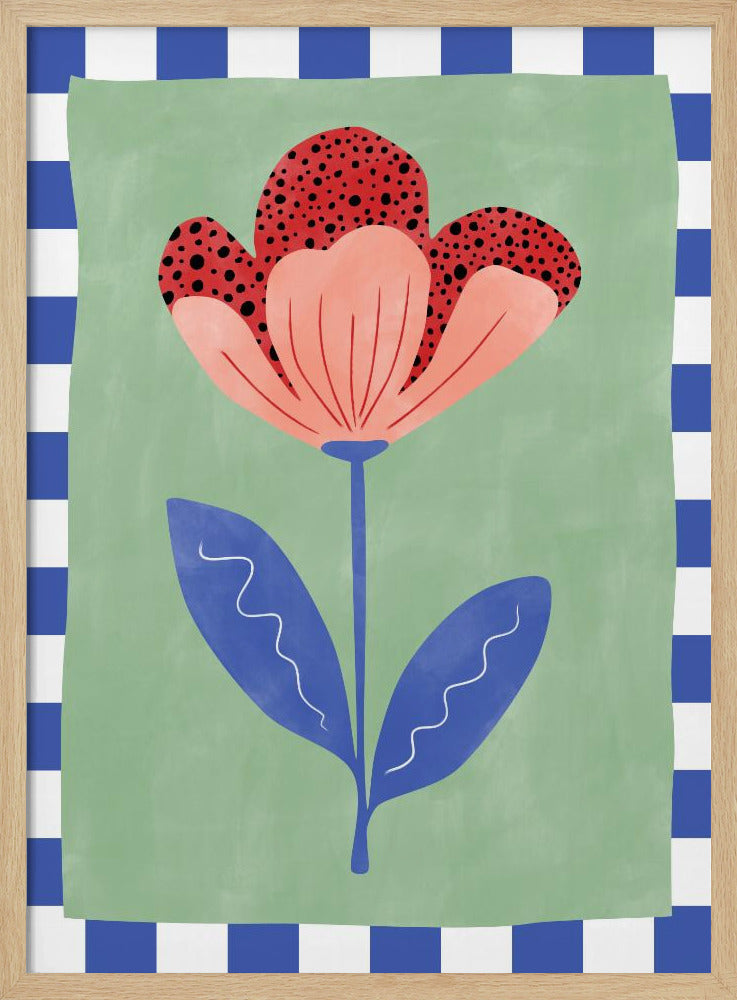 Stilisierte Blume mit roten Blütenblättern und schwarzen Punkten | Poster