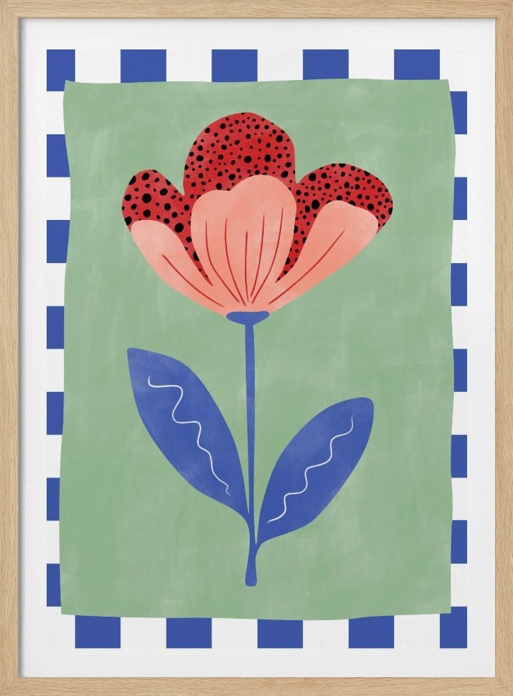 Stilisierte Blume mit roten Blütenblättern und schwarzen Punkten | Poster