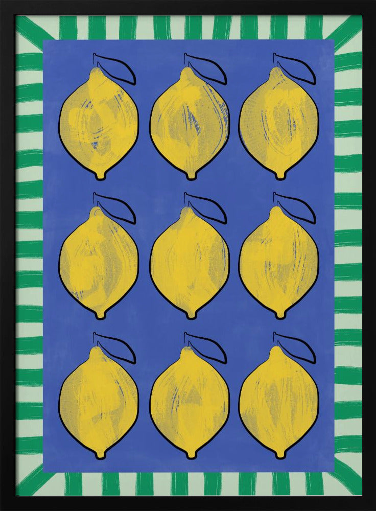 Leuchtend gelbe Zitronen auf tiefem Blau | Poster
