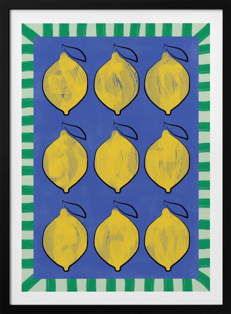 Leuchtend gelbe Zitronen auf tiefem Blau | Poster