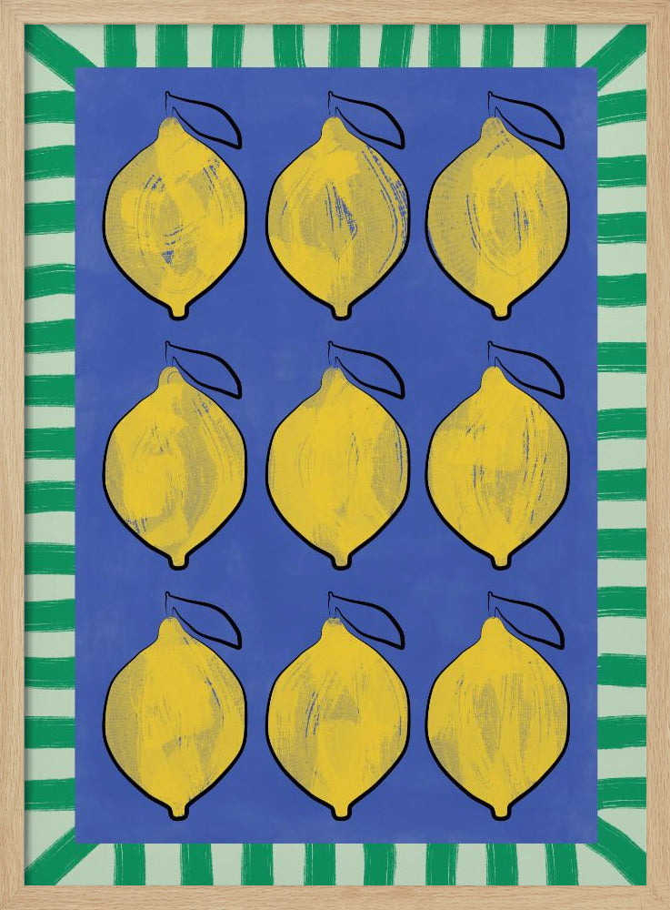Leuchtend gelbe Zitronen auf tiefem Blau | Poster