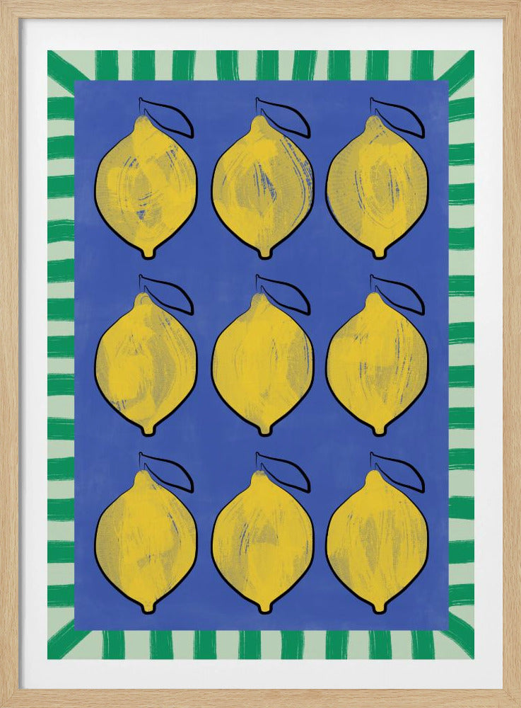Leuchtend gelbe Zitronen auf tiefem Blau | Poster