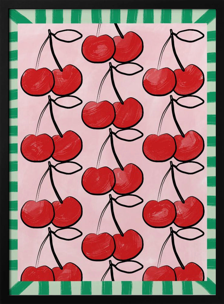 Rote Kirschen auf einem rosa | Poster