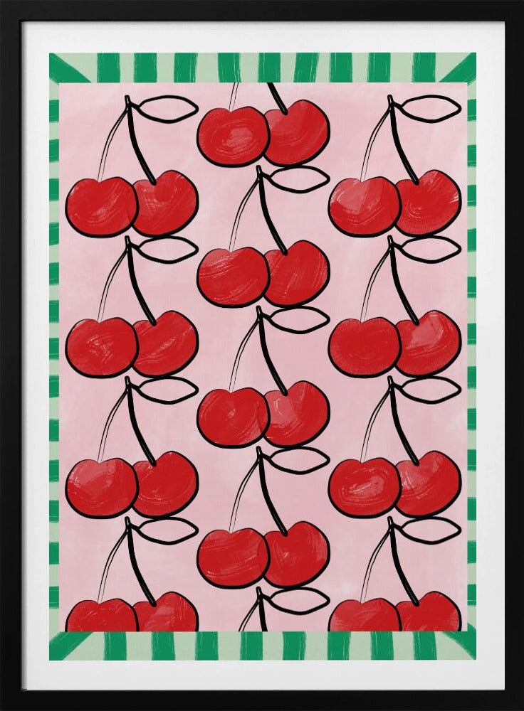 Rote Kirschen auf einem rosa | Poster