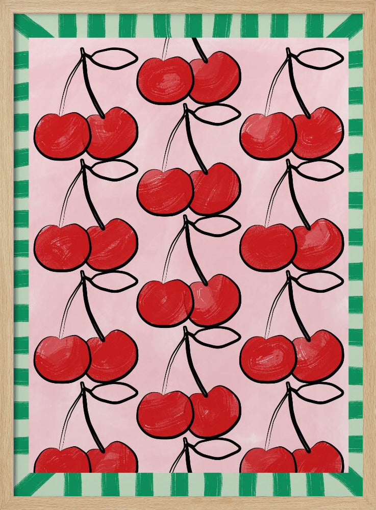 Rote Kirschen auf einem rosa | Poster