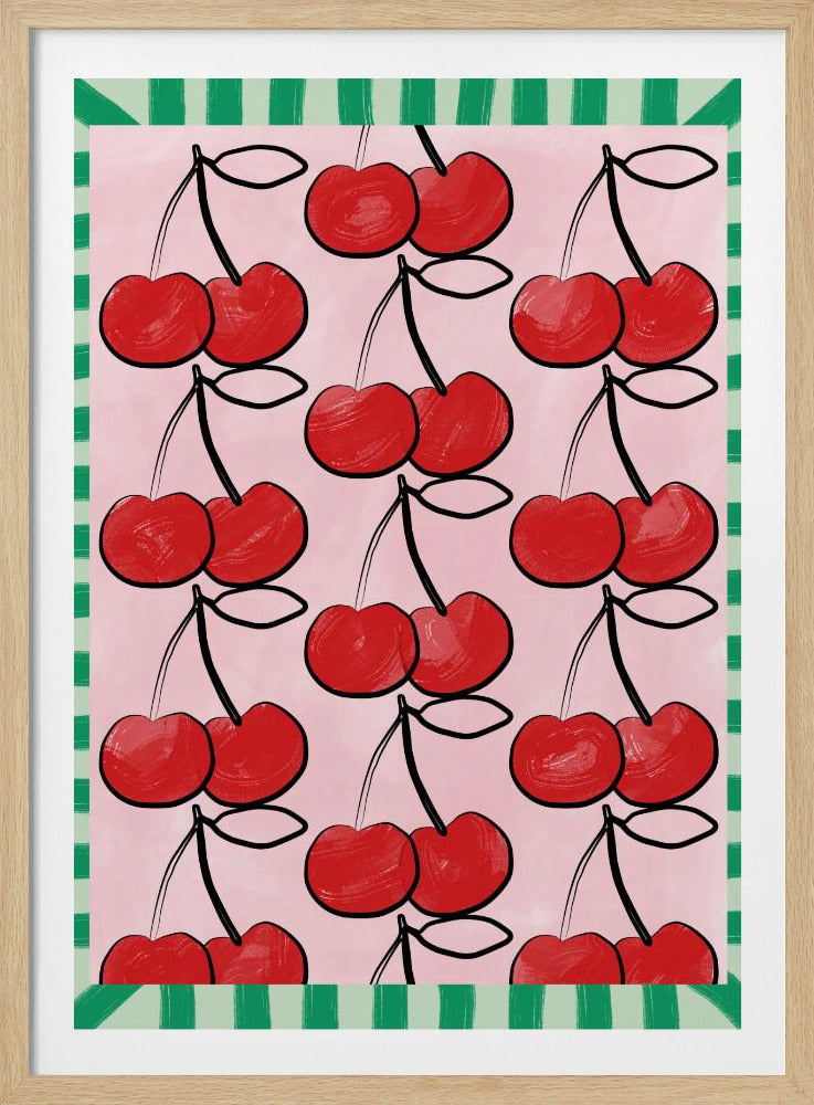 Rote Kirschen auf einem rosa | Poster