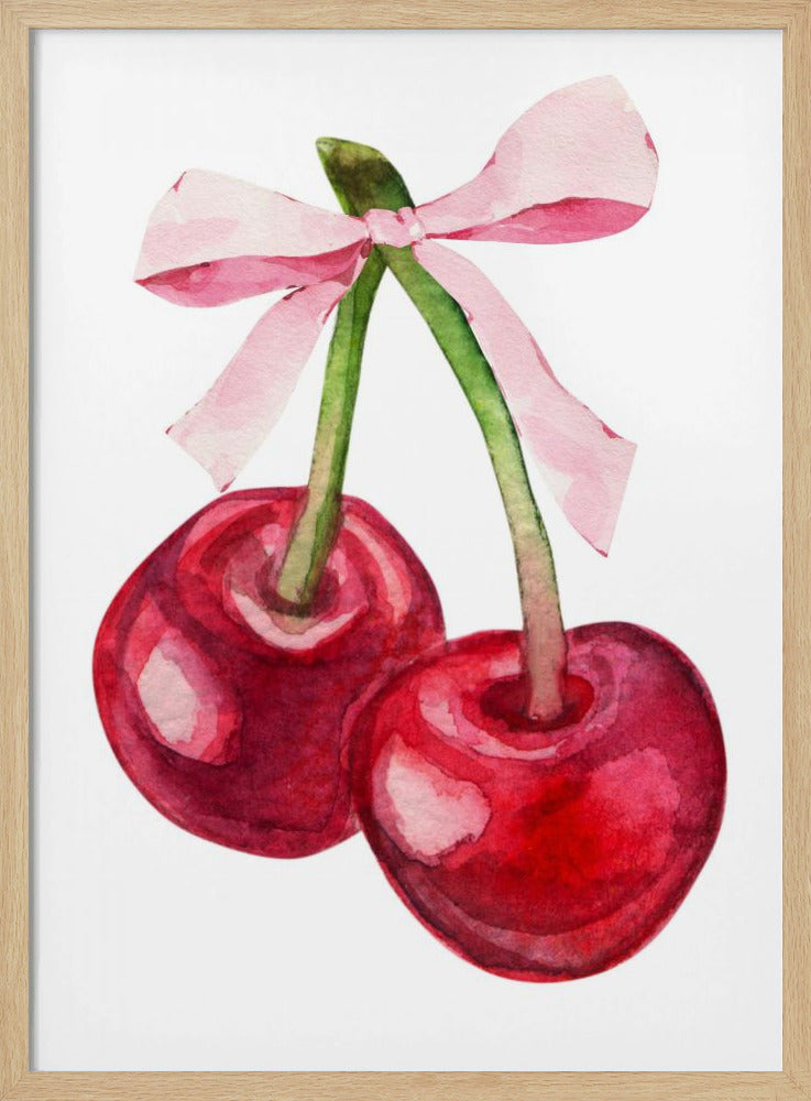 Red Cherry Pink Bow | Poster