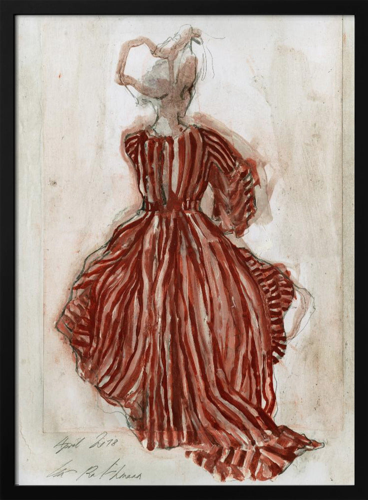 Frau in einem rot gestreiften Kleid | Poster
