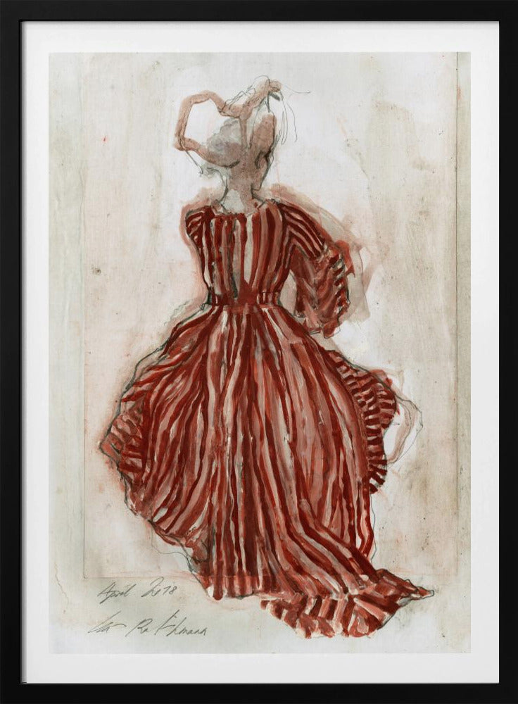 Frau in einem rot gestreiften Kleid | Poster