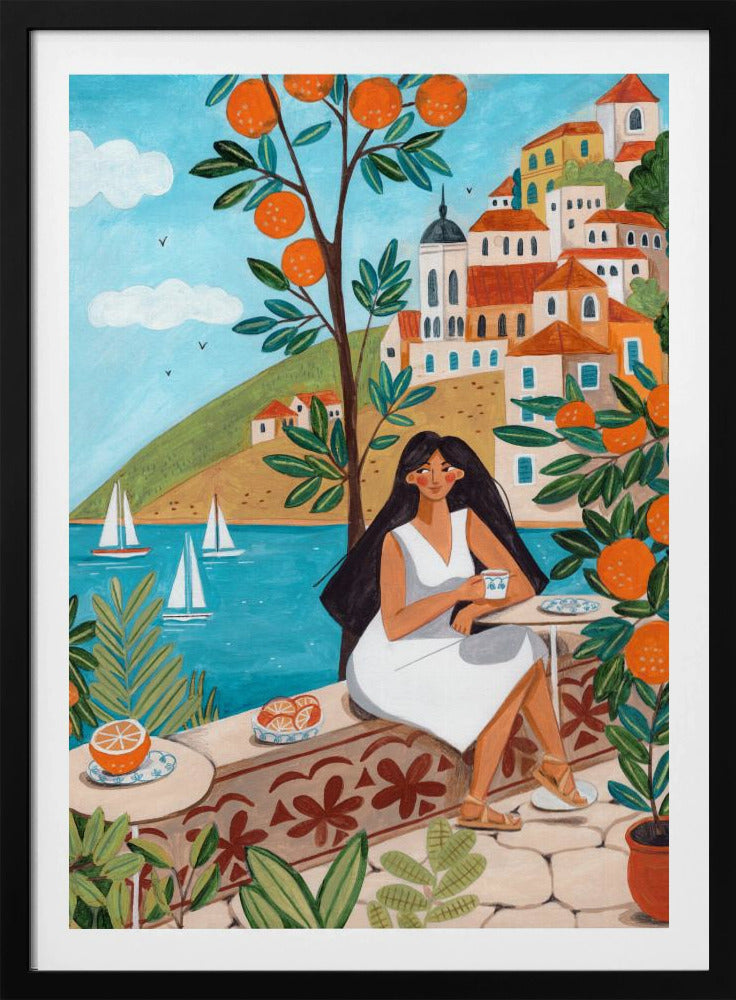 Reiseplakat Frau an der Mittelmeerküste | Poster