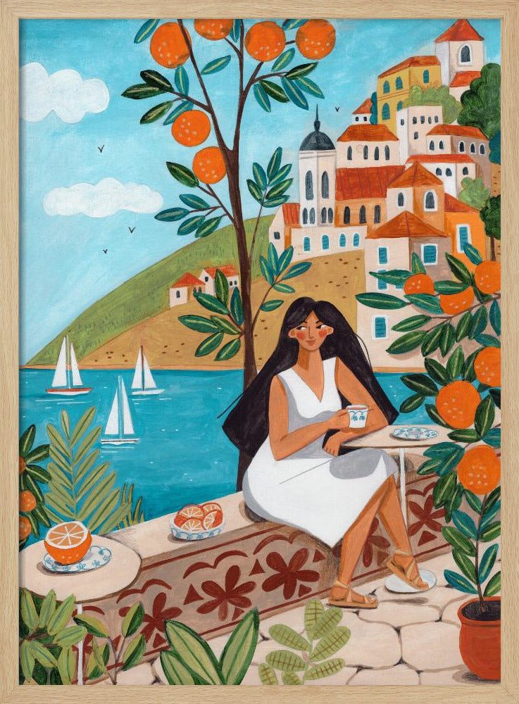 Reiseplakat Frau an der Mittelmeerküste | Poster