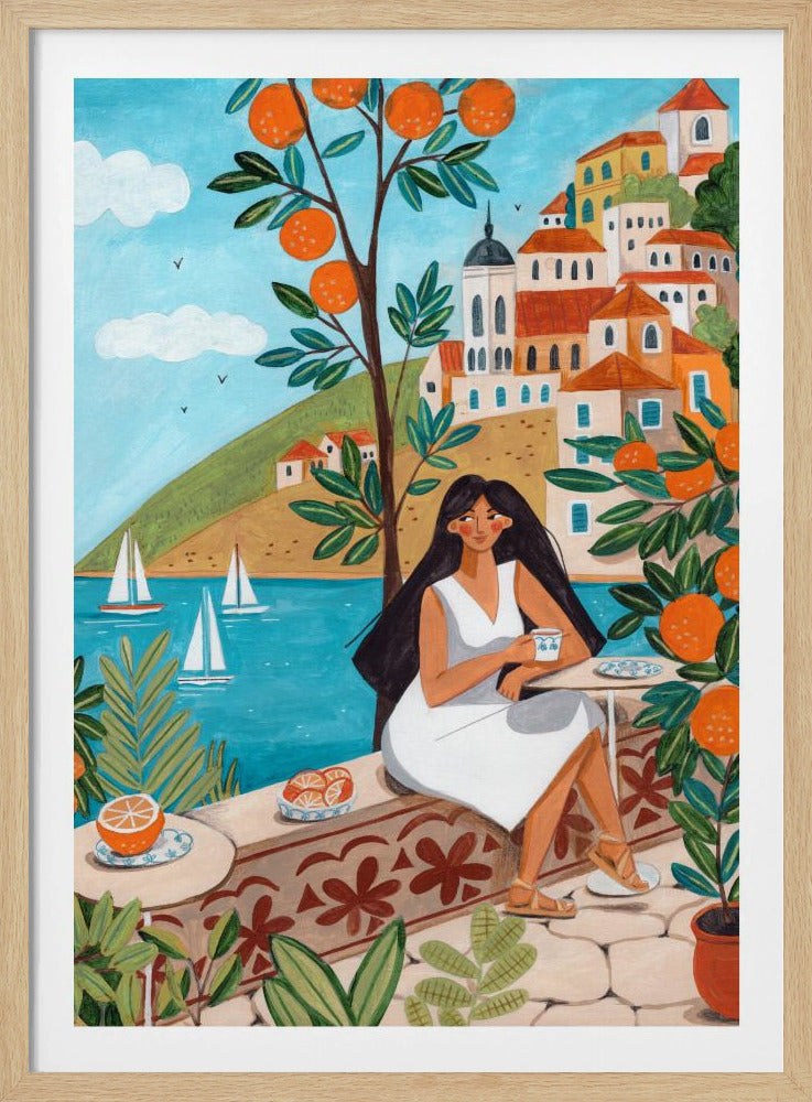 Reiseplakat Frau an der Mittelmeerküste | Poster