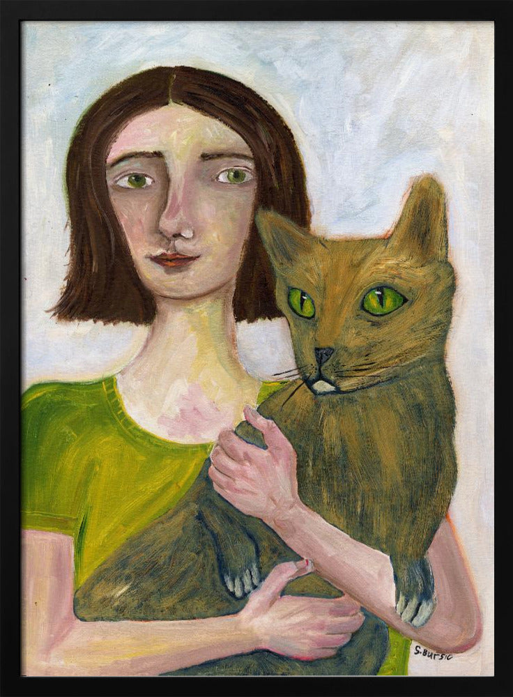 Katzendame mit grünlicher Katze | Poster