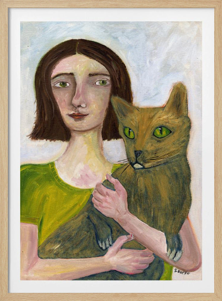 Katzendame mit grünlicher Katze | Poster
