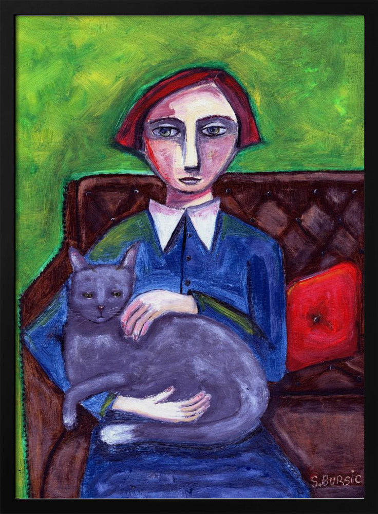 Dame auf der Couch mit Katze | Poster