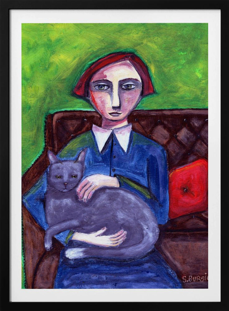 Dame auf der Couch mit Katze | Poster