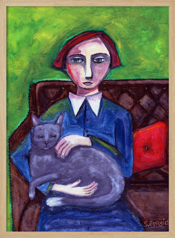 Dame auf der Couch mit Katze | Poster