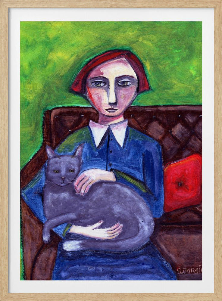 Dame auf der Couch mit Katze | Poster
