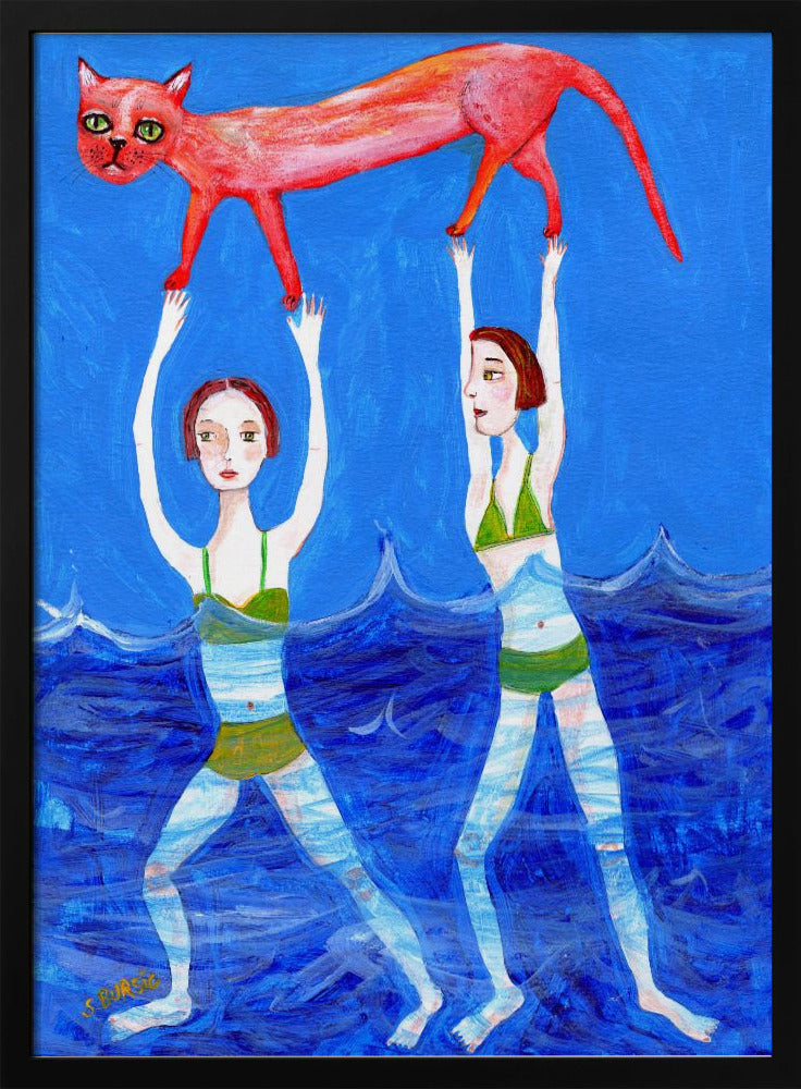 Zwei Schwimmer mit rosa Katze | Poster