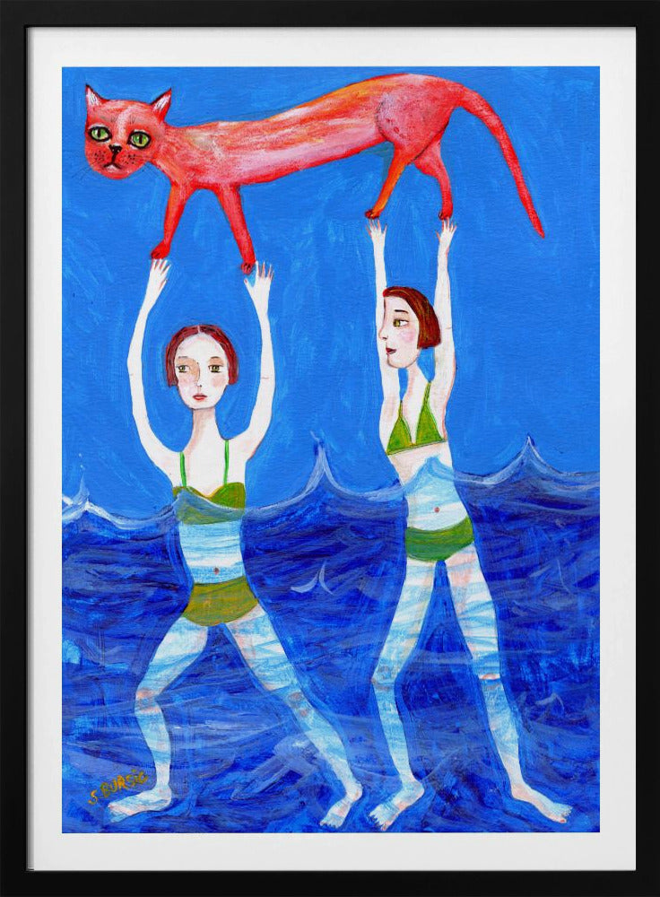 Zwei Schwimmer mit rosa Katze | Poster