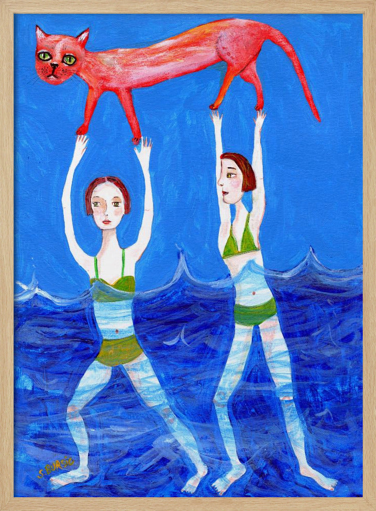 Zwei Schwimmer mit rosa Katze | Poster