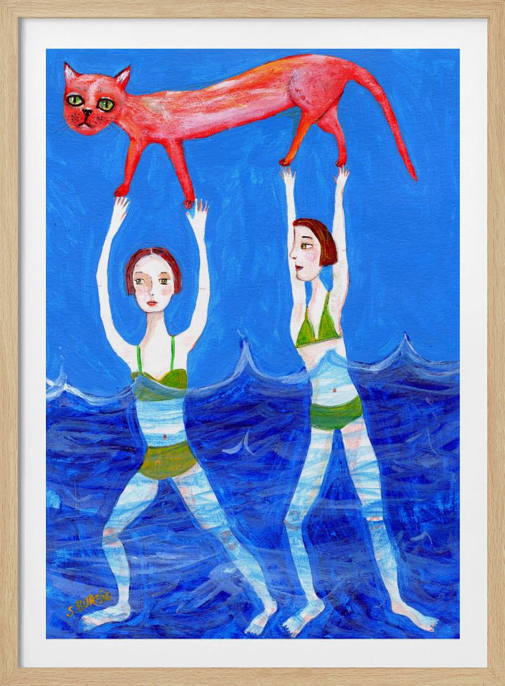 Zwei Schwimmer mit rosa Katze | Poster