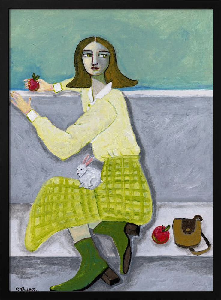Die Dame und der Hase mit Apfel | Poster