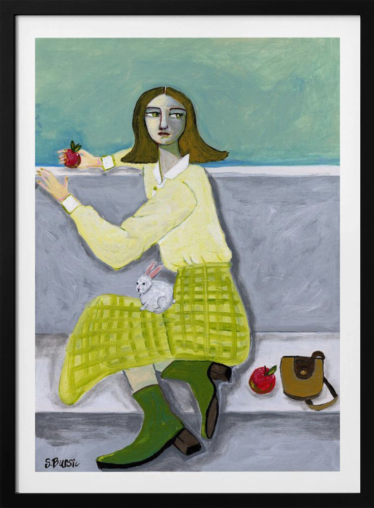 Die Dame und der Hase mit Apfel | Poster