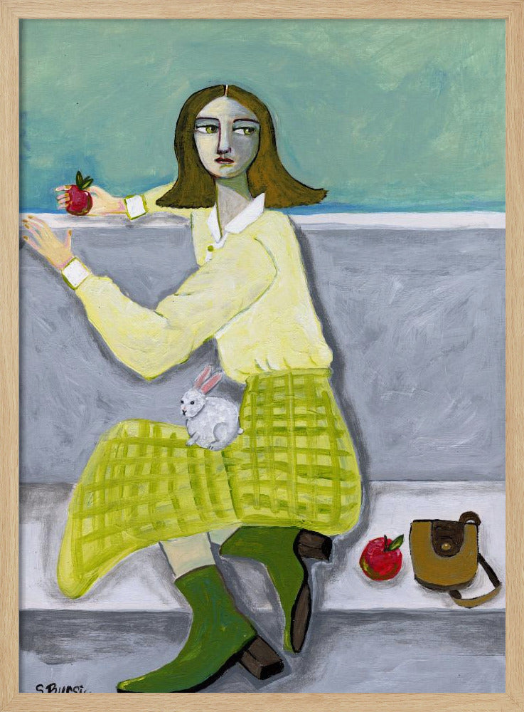 Die Dame und der Hase mit Apfel | Poster