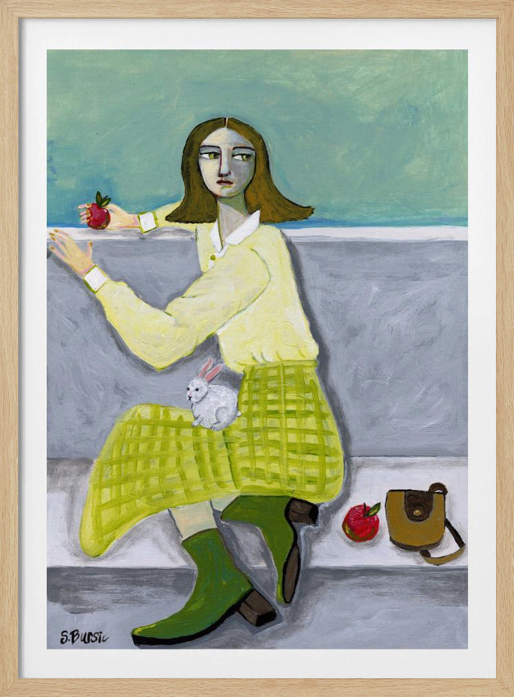 Die Dame und der Hase mit Apfel | Poster