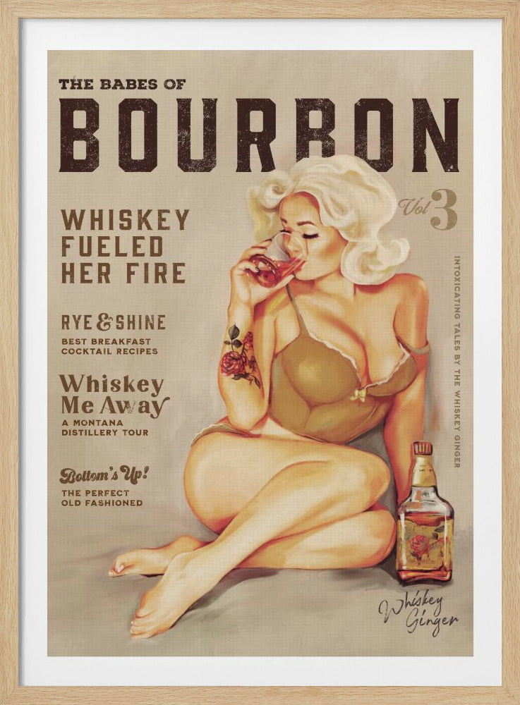 Bourbon Wandkunst. Sexy Vintage Pin-Up-Girl trinkt Whiskey | Poster