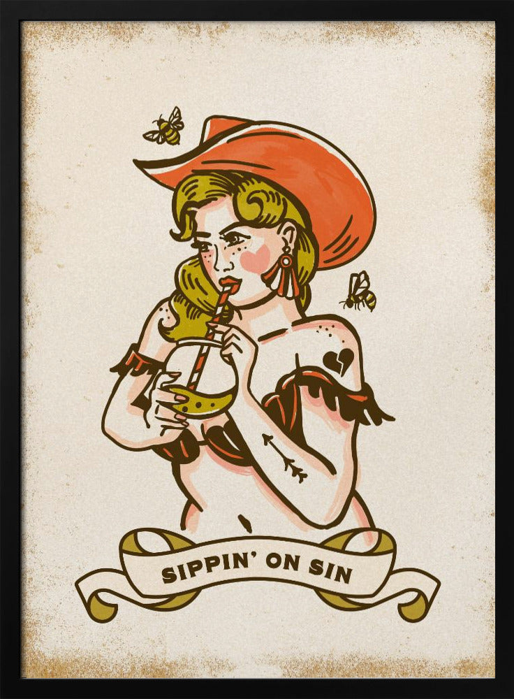 Sippin On Sin Süße & freche Cowgirl-Kunst | Poster