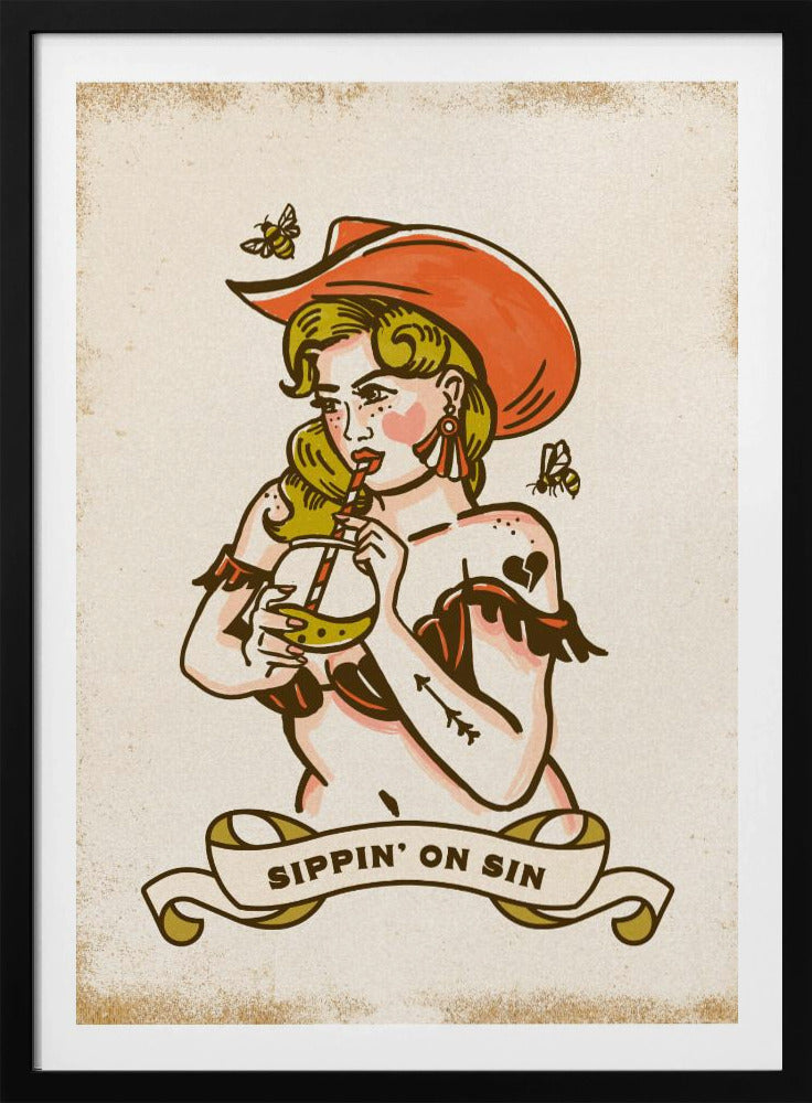 Sippin On Sin Süße & freche Cowgirl-Kunst | Poster
