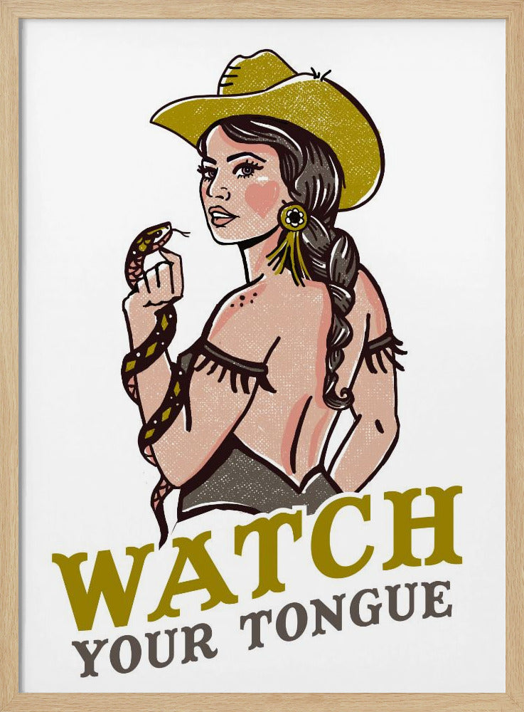 Watch Your Tongue Badass Pin-Up Cowgirl & Rattlesnake | Poster