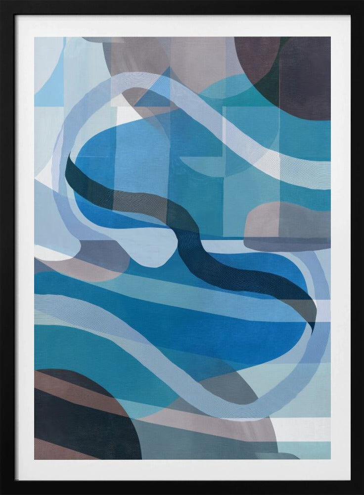 Abstract Blue and Neutral Swervy Shapes 1 | Poster