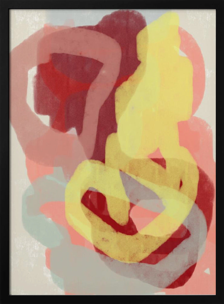 Abstrakte Malerei in Pastell. Gelb, Rot und Grau. | Poster