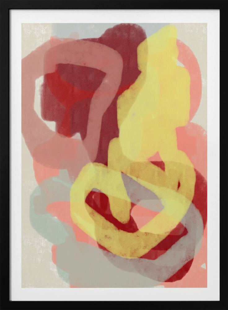Abstrakte Malerei in Pastell. Gelb, Rot und Grau. | Poster