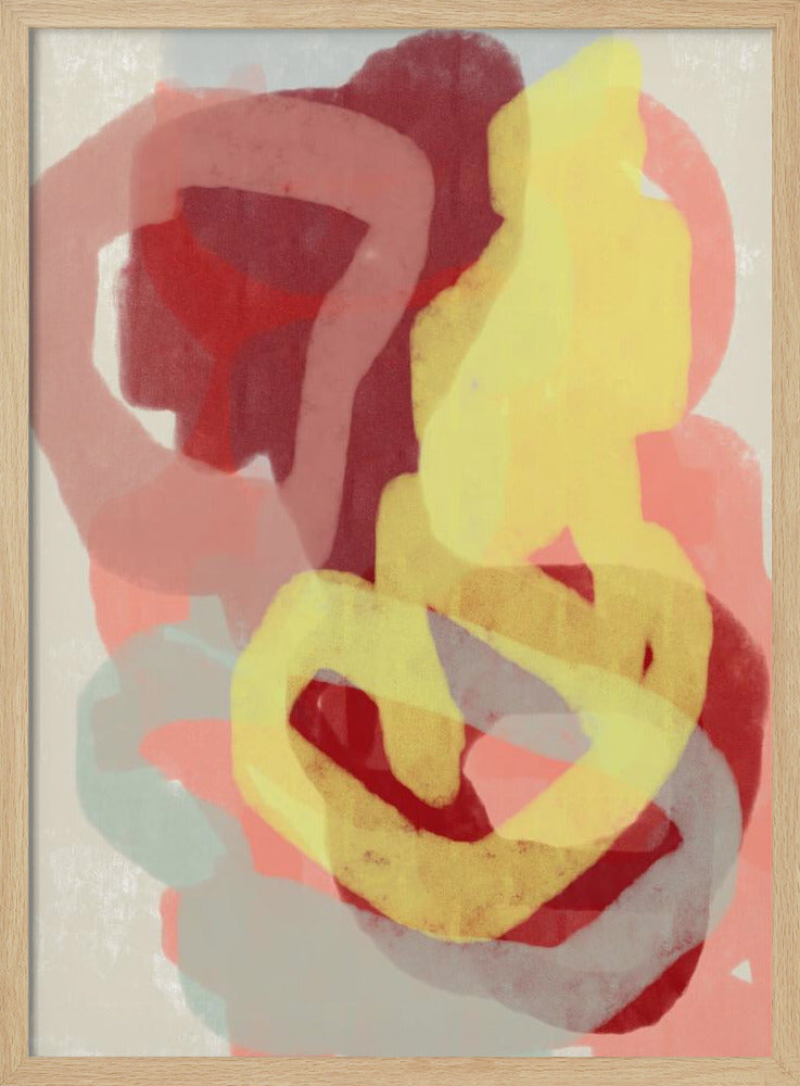 Abstrakte Malerei in Pastell. Gelb, Rot und Grau. | Poster