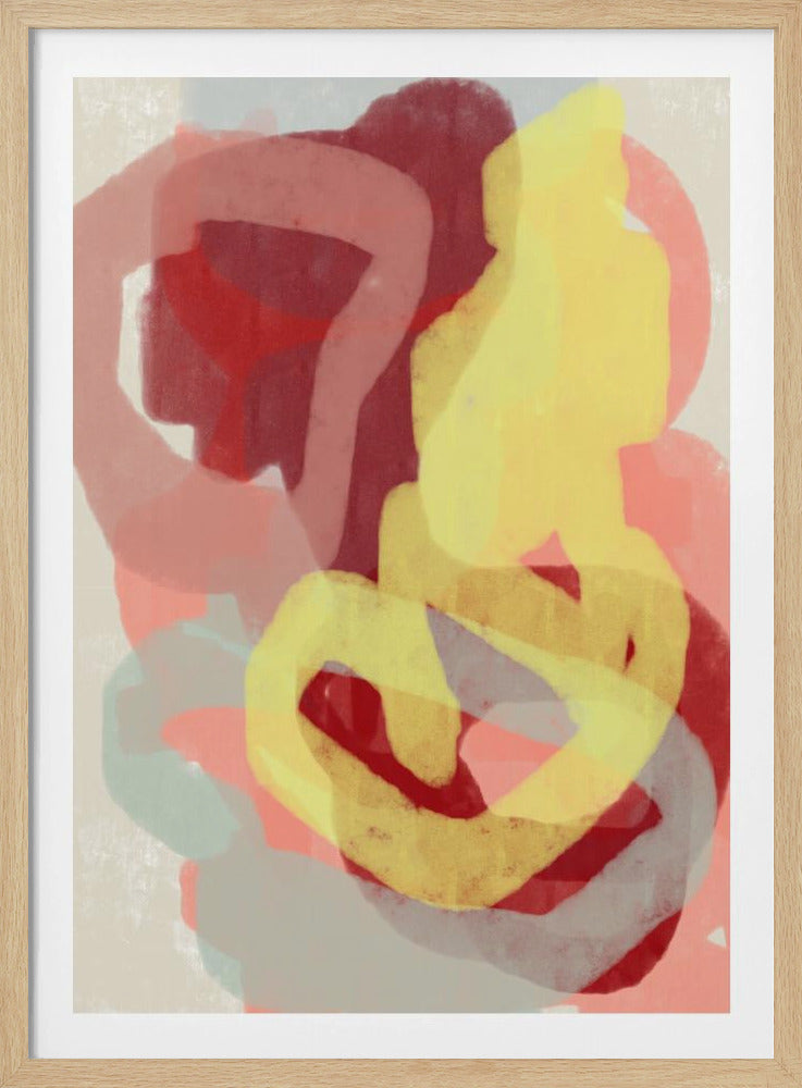 Abstrakte Malerei in Pastell. Gelb, Rot und Grau. | Poster