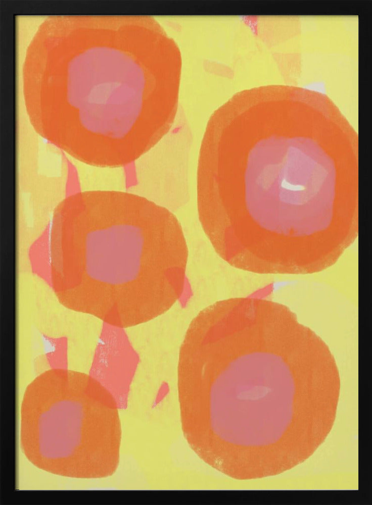 Abstrakte Malerei. Boho-Rosen in Orange und Pink auf Gelb. | Poster