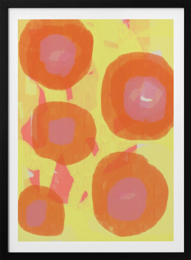 Abstrakte Malerei. Boho-Rosen in Orange und Pink auf Gelb. | Poster